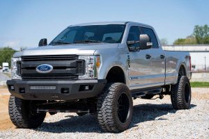 Ford F-250 Super Duty Front Bumper - Rough Country - LED Bumper with Cube and Light Bar - Flat Black - '17-'22